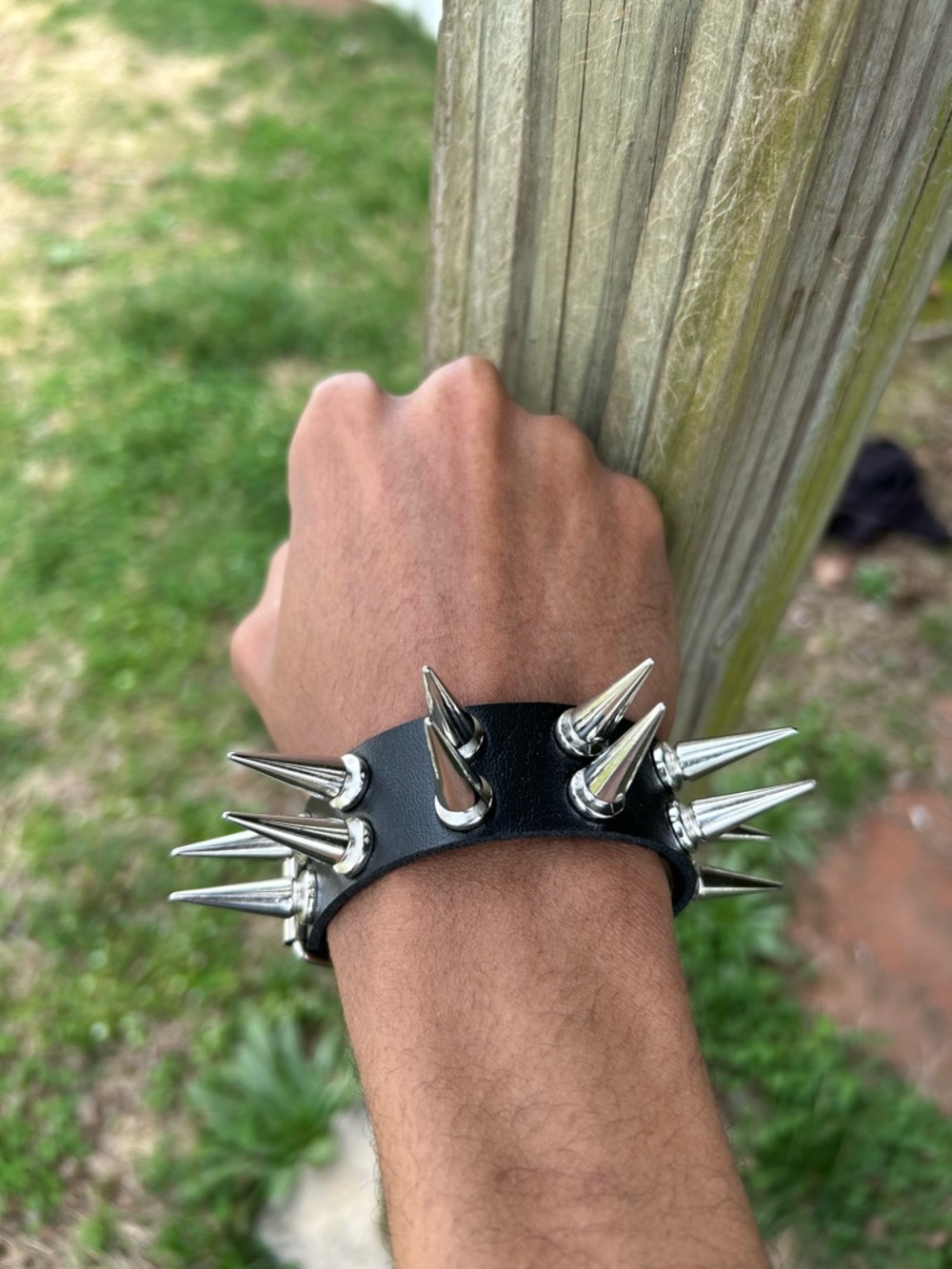 Extra Spiked Black and silver Pu leather gothic punk bracelet